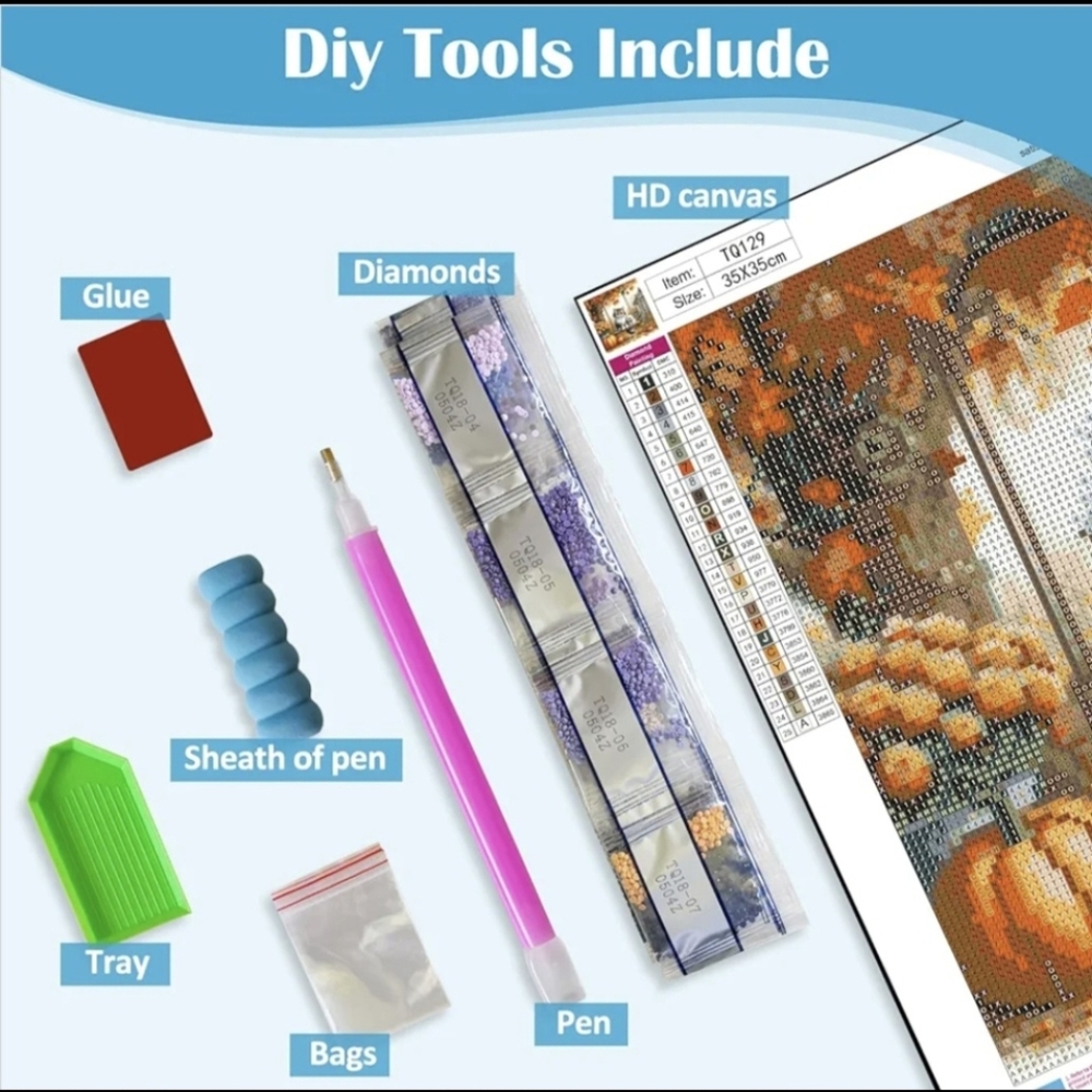 Fall Pumpkin Flowers Leaves Kitty Cats 5D Diamond Painting Kit New - Picture 6 of 7